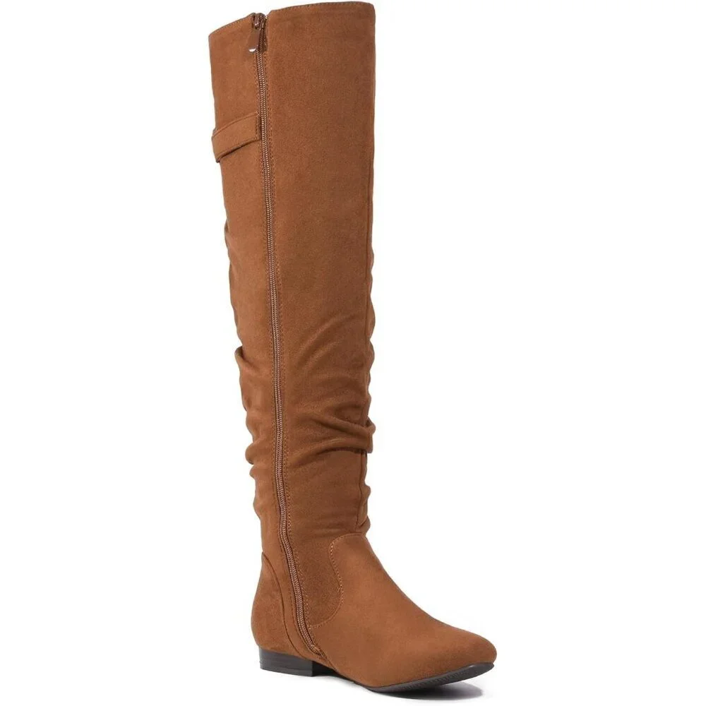 Women's Tan Suede Over The Knee Thigh High Winter Low Heel Western Long Boots